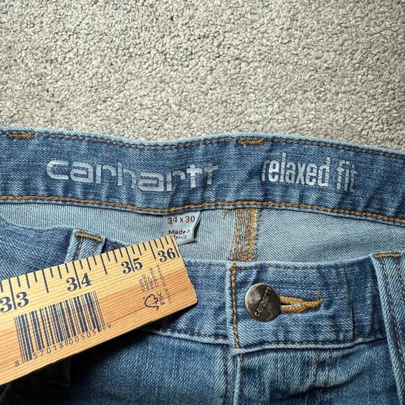 Carhartt Jeans Mens 34x30 Blue Denim Relaxed Fit Cotton Workwear - Picture 4 of 8